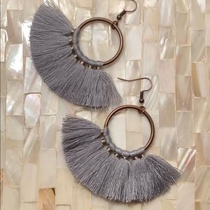 Bronze Circular Hoops with Grey Cotton Tassels